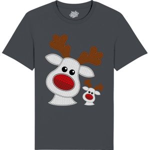 Rendier Buddies - Foute Kersttrui Kerstcadeau - Dames / Heren / Unisex Kleding - Grappige Kerst Outfit - Knit Look - T-Shirt - Unisex - Mouse Grijs - Maat 4XL