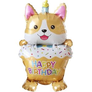 Schattige folie ballon Happy Birthday Pup beige - folie - ballon - hond - puppy - happy birthday