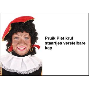 Pieten pruik luxe zwart met staartjes verstelbare kap - Sinterklaas feest thema feest Sint en Piet
