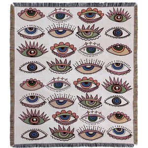 Wandkleed of deken met print - ogen - geweven kleed met oogjes - gekleurde deken - jacquard - 130 x 150 cm - STUDIO Ivana