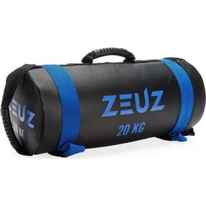 ZEUZ Powerbag 20 KG – Core Power Bag voor Fitness & CrossFit – Sandbag & Gewichtzak - 55 x 22 cm – Zwart & Blauw