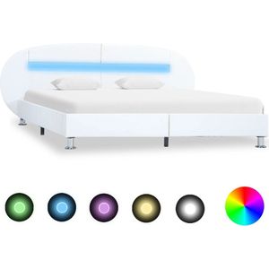 vidaXL-Bedframe-met-LED-kunstleer-wit-180x200-cm