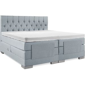 Soft bedden Elektrische Boxspring - 180x210 - Incl. Gecapitonneerd hoofdbord - Ijsblauw met plint