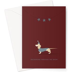 Hound & Herringbone - Cream Teckel Kerstkaart - Cream Dachshund Festive Greeting Card