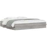 vidaXL - Bedframe - met - lades - bewerkt - hout - grijs - sonoma - eiken - 200x200 - cm