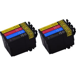 KATRIZ® huismerk inkt voor|Epson 2x T1811XL Zwart+ 2x T1812XL Cyaan + 2x T1813XL Magenta + 2x T1814YXL Geel | (8stuks) - Met chip