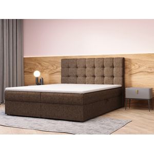 Continentaal bed, boxspringbed, bed met bedkast, Bonell-matras en topper, tweepersoonsbed - Boxspringbed 05 (Bruin - Hugo 24, 160x200 cm)