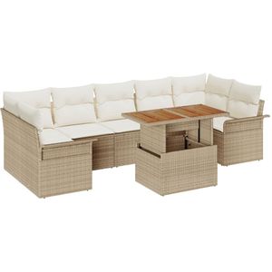 vidaXL - 8-delig - tuinbankstel - met - kussens - Beige - Poly - Rattan - Acacia