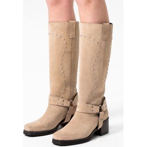 Sacha - Dames - Beige suède biker boots met studs - Maat 40