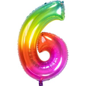 Folat - Folieballon Cijfer 6 Yummy Gummy Rainbow - 86 cm