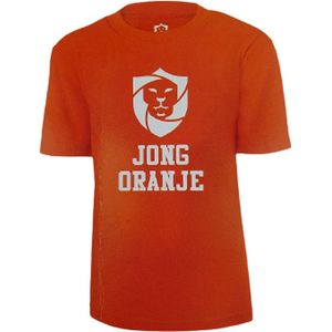 Oranje kinder T-shirt met tekst ''Jong oranje''- Oranje / Wit - Katoen - Maat 110 / 116 - Kinderen - Leeuwinnen - Voetbal - Feest - Nederlands elftal - Koningsdag - Holland - Nederland