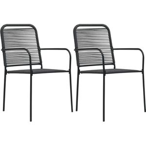 vidaXL - Tuinstoelen - 2 - st - katoenen - touw - en - staal - zwart