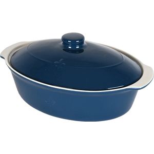 Fontignac Main Libres Braadpan met deksel - Gietijzer - Ovaal - 37 cm - Blauw - Cadeau