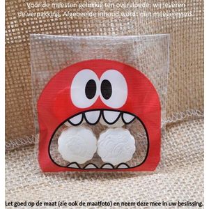 50 Uitdeelzakjes Monster Design Rood 10 x 10 cm met plakstrip - Cellofaan Plastic Traktatie Kado Zakjes - Snoepzakjes - Koekzakjes - Koekje - Cookie Bags Monster
