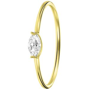 Lucardi Dames Ring markies wit zirkonia - Ring - Cadeau - 14 Karaat Goud - Geelgoud