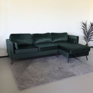 Hoekbank design Lizza 269cm bank donkergroen velvet loungebank zowel links als rechts bankstel