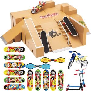 Jespro XL Bundel Bruin Fingerboard skatepark - 5 ramps - 13 Skateboards - Vinger - Tech - Mini - Fingerboards - Deck