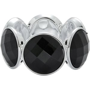 Behave Armband - zwart - zilver kleur - elastisch - grote stenen - 15.5 cm