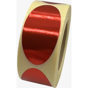 Rode Sluitsticker - 250 Stuks - ovaal 25x50mm - hoogglans - metallic - sluitzegel - sluitetiket - chique inpakken - cadeau - gift - trouwkaart - geboortekaart - kerst