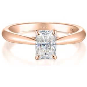 Elysium - 14k Roségouden Smaragd Solitair Moissanite Ring - 1 karaat