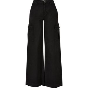 Urban Classics - High Waist Wide Leg Twill Cargobroek - Taille, 27 inch - Zwart