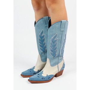 Sacha - Dames - Blauwe denim cowboylaarzen