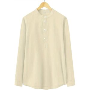 Livano Linnen Blouse Heren - t shirt - Polo - Overhemd - Shirt - Zomer - Ibiza Stijl - Beige - Maat L