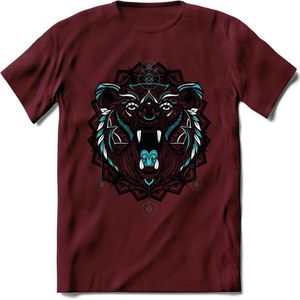 Beer - Dieren Mandala T-Shirt | Lichtblauw | Grappig Verjaardag Zentangle Dierenkop Cadeau Shirt | Dames - Heren - Unisex | Wildlife Tshirt Kleding Kado | - Burgundy - XL