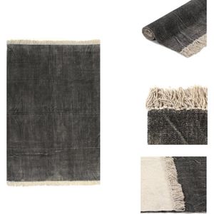 vidaXL Kelim tapijt - handgeweven 100% katoen - antraciet - 120 x 180 cm - Vloerkleed
