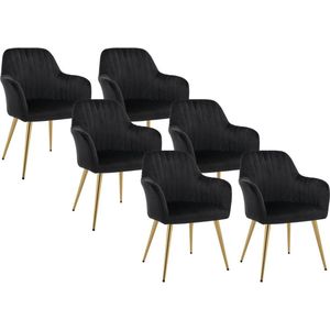 Vente-unique Set van 6 stoelen met armleuningen van velours en goudkleurig metaal - Zwart - ELEANA L 58 cm x H 82 cm x D 59 cm