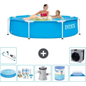Intex Rond Frame Zwembad - 244 x 51 cm - Blauw - Inclusief Solarzeil - Onderhoudspakket - Zwembadfilterpomp - Filter - Grondzeil - Stofzuiger - Warmtepomp