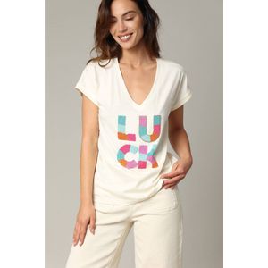 DEELUXE Los T-shirt met korte mouwen en V-hals in etnische stijl, 100% katoen XL