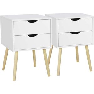 FURNIBELLA -Nachtkastjes set van 2 nachtkastjes met poten, bedconsole commode kast, 2 laden, bijzettafel, koffietafel, hoogte 61 cm