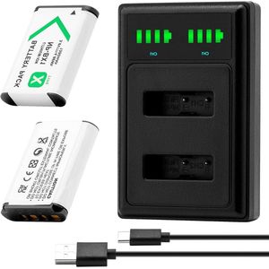 Batterij Sony NP-BX1 (1300 mAh 2-pack) en LCD-oplader - Geschikt voor Sony ZV-1 - Cyber-Shot DSC-RX100 - DSC-RX100 II III M4 M5 M6 M7 inch VA - DSC-RX100M II - HDR-CX405