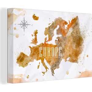 Canvas Wereldkaart - 180x120 - Wanddecoratie Europa - Verf - Wereldkaart