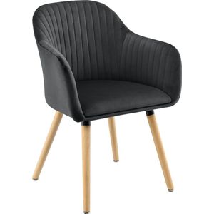 Fauteuil Micky Deluxe - Eetkamerstoel - 83x57,5x57 cm - Stof - Donkergrijs - Velvet Look - Luxe Design