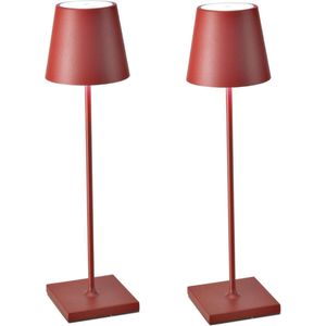 Oplaadbare tafellamp - 2 Stuks - Dimbaar - Rood aluminium - 2700K - Bureaulamp - IP54 - 38 CM