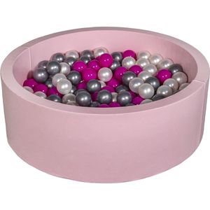 Ballenbad Rond - Roze - 90x30 cm - met 200 Parelmoere - Roze en Zilveren Ballen