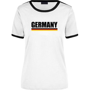 Germany supporter wit / zwart ringer t-shirt Duitsland met vlag voor dames S