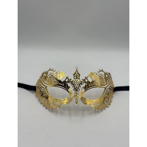 Venetiaans Masker voor vrouwen - elegant goud kleurig metalen masker met glinsterende strass steentjes - Gemaskerd bal masker met de hand gelaserd