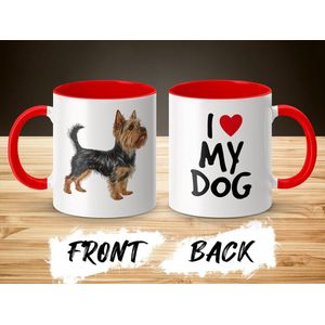 Mok rood/wit Australian Terrier dog - I love my dog / dog lover / dogs - ik hou van mijn hond / hondenliefhebber / honden