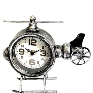 Table clock metal airplane silver 19,5 cm hoog - tafelklok - uurwerk - horloge - industriestijl - vintage - industrieel - klok - tafel - metaal - cadeau - geschenk - relatiegeschenk - kerst - nieuwjaar - verjaardag - origineel – interieur