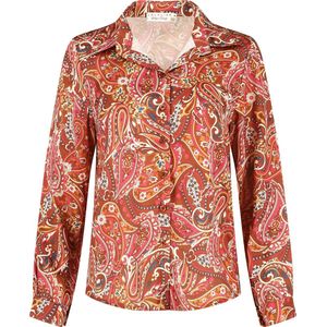 LolaLiza Satijnen hemd met paisleyprint - Camel - Maat 36