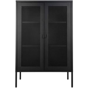 Joseph | displaykast | zwart | staal | 80x40x180 cm | buffetkast | buffetkast industrieel | buffetkasten landelijk | opbergkast | opbergkasten met deuren | keukenkast | Wood Selections