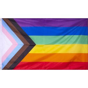 Progress Pride-vlag met 2 metalen ringetjes - 150cm x 90cm - Polyester - LGBTQ+ - Regenboog