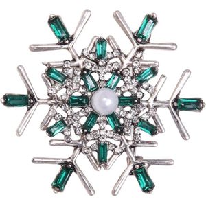 Sneeuw IJskristal Broche Sierspeld 3.8 cm / 4.3 cm / Zilver Groen