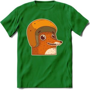 Safety fox T-Shirt Grappig | Dieren vos Kleding Kado Heren / Dames | Animal Skateboard Cadeau shirt - Donker Groen - S
