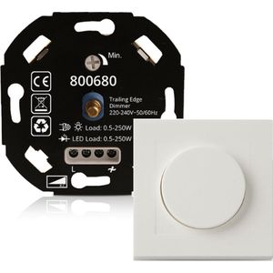 Led Dimmer - 0.5 tot 250 Watt - Universele LED Dimmer + Afdekplaat - Led Dimmer Inbouw - Dimmer Schakelaar - Dimmer afdekraam