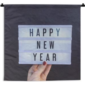 Wandkleed - Wanddoek - Gelukkig nieuwjaar in een lichtbak - 150x150 cm - Wandtapijt