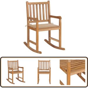 vidaXL Schommelstoel - Teakhout - Inclusief Beige Kussen Schommelstoel - Teak - Tuinstoel - Buitentool - Lounge Stoel